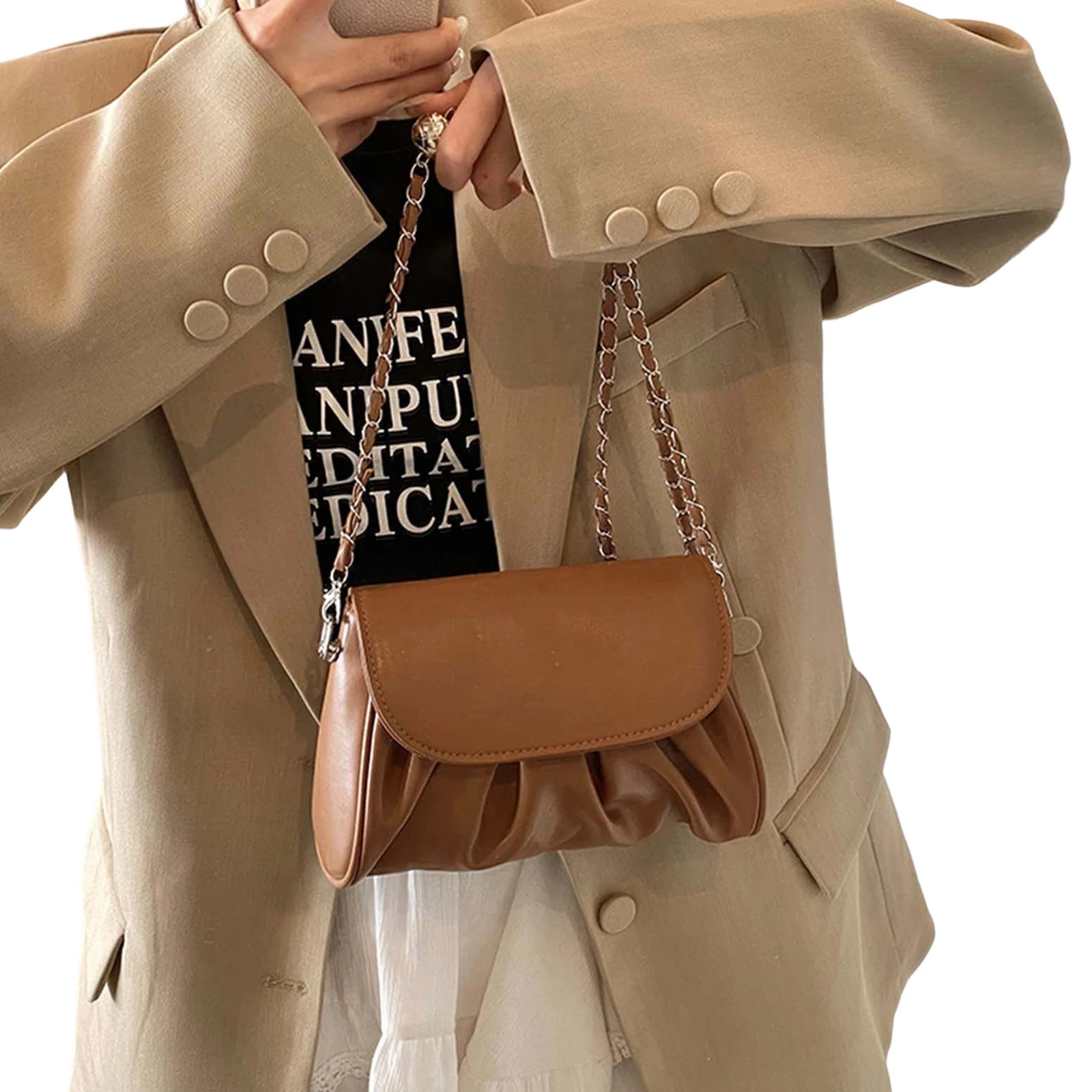 

Women Shoulder Bag, Pleated Purse Large Capacity Button Closure Crossbody Bag for Casual Daily