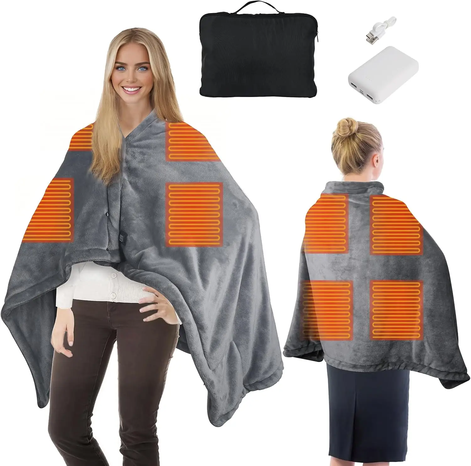 

Портативное одеяло с подогревом, аккумулятором 10 000 мАч, 6 зонами нагрева и 3 режимами работы для использования в помещении и на улице - серое