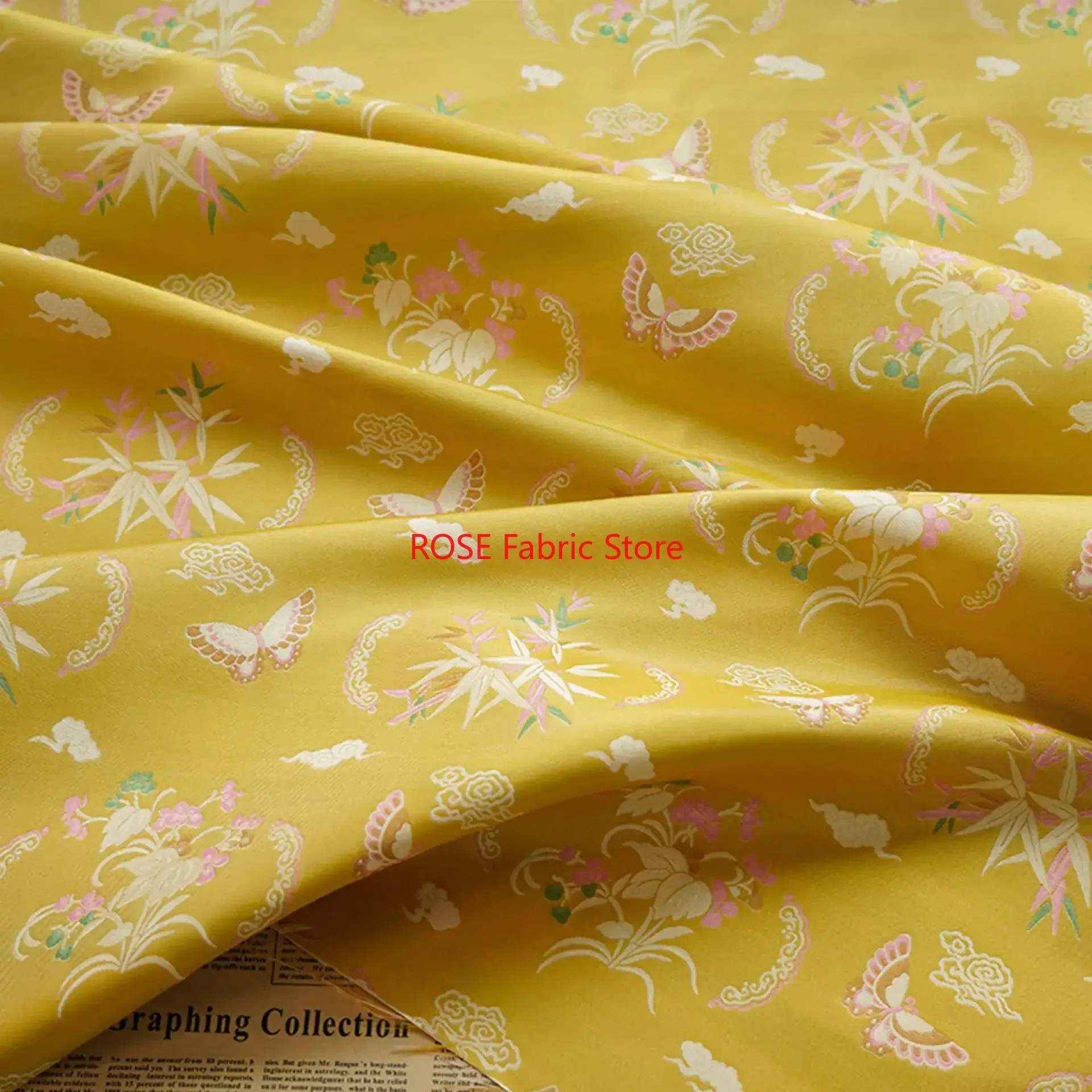 

1-метровая бамбуковая листовая желтая жаккардовая ткань в китайском стиле, женское платье Cheongsam, жилет, сумка, декоративная швейная ткань