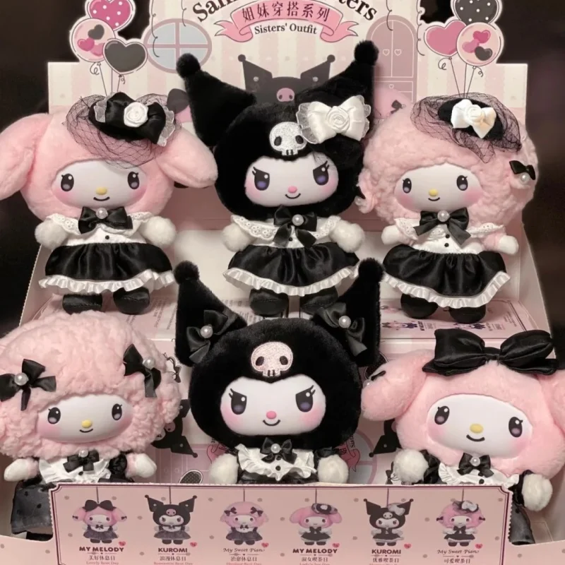 Genuine Kuromi Melody Piano Blind Box Sisters Outfit Plush Series Kawaii Anime Figure Doll Decor Bag Pendant Surprise Girls Gift
