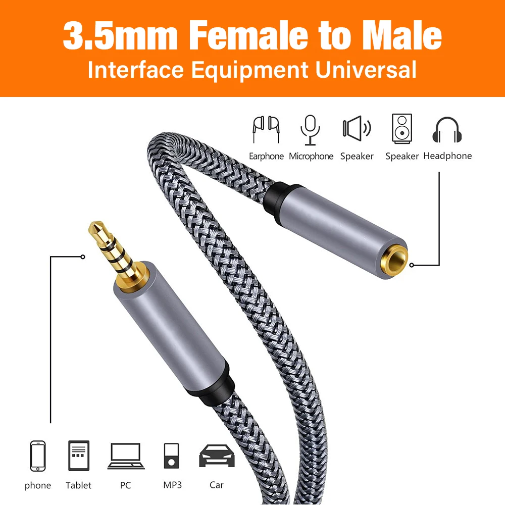 High quality Aux Cable 3.5mm To 3.5 mm TRRS For Headset Mic Car Jack Audio Connector Extension Wire HIFI Sound 1/2/3/5/10 Meters