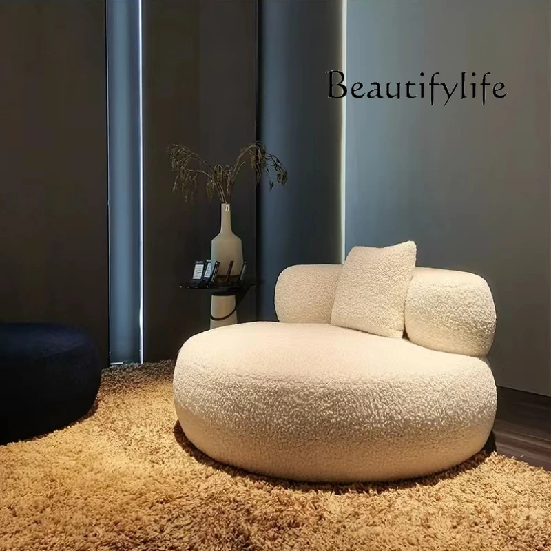 Nordic Minimalism Lambswool Single Sofa Cream Leisure Lazy round Couch