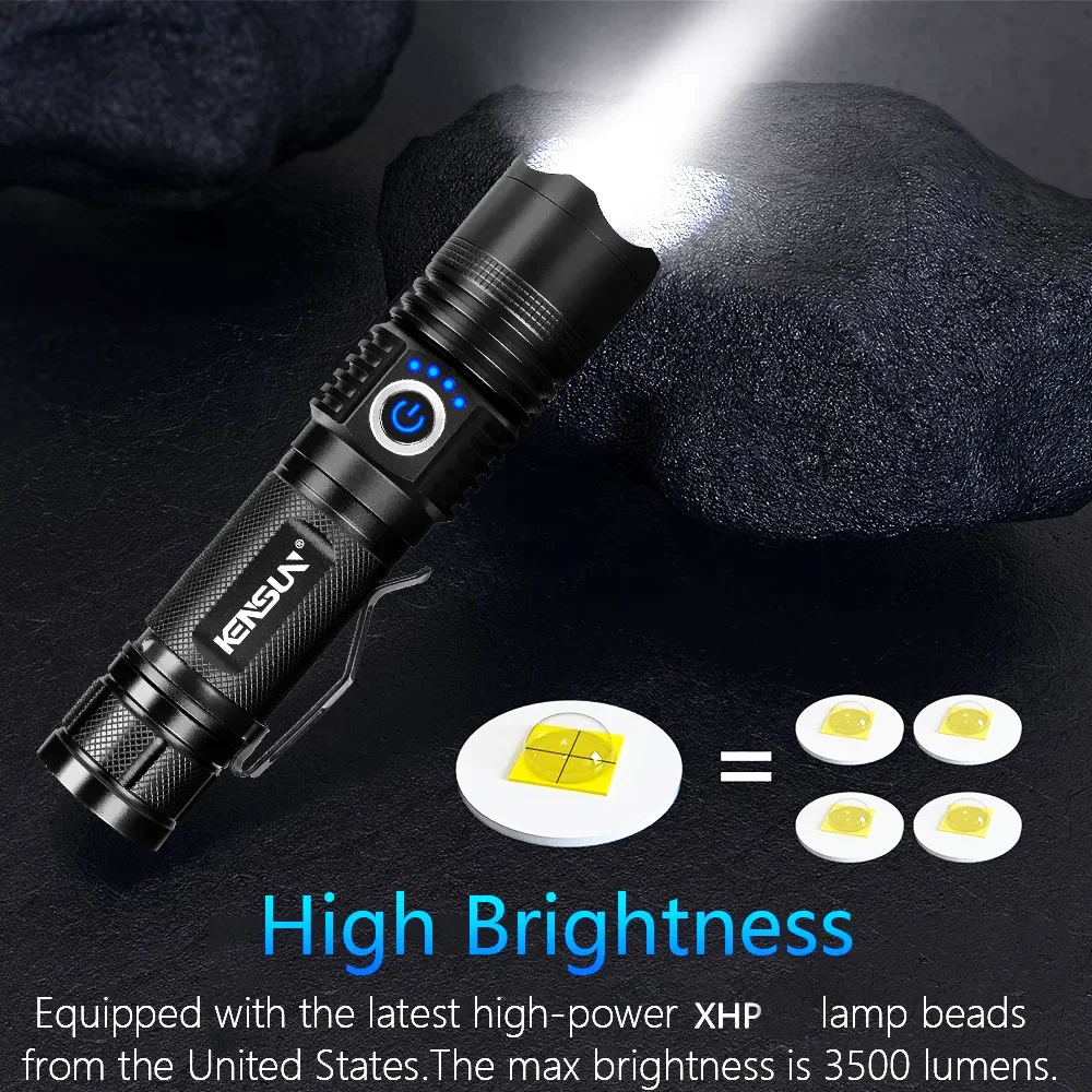 Super Bright LED Flashlight USB Rechargeable Spotlight Lamp High Power Tactical Torch Waterproof Lantern For Outdoor Emergency