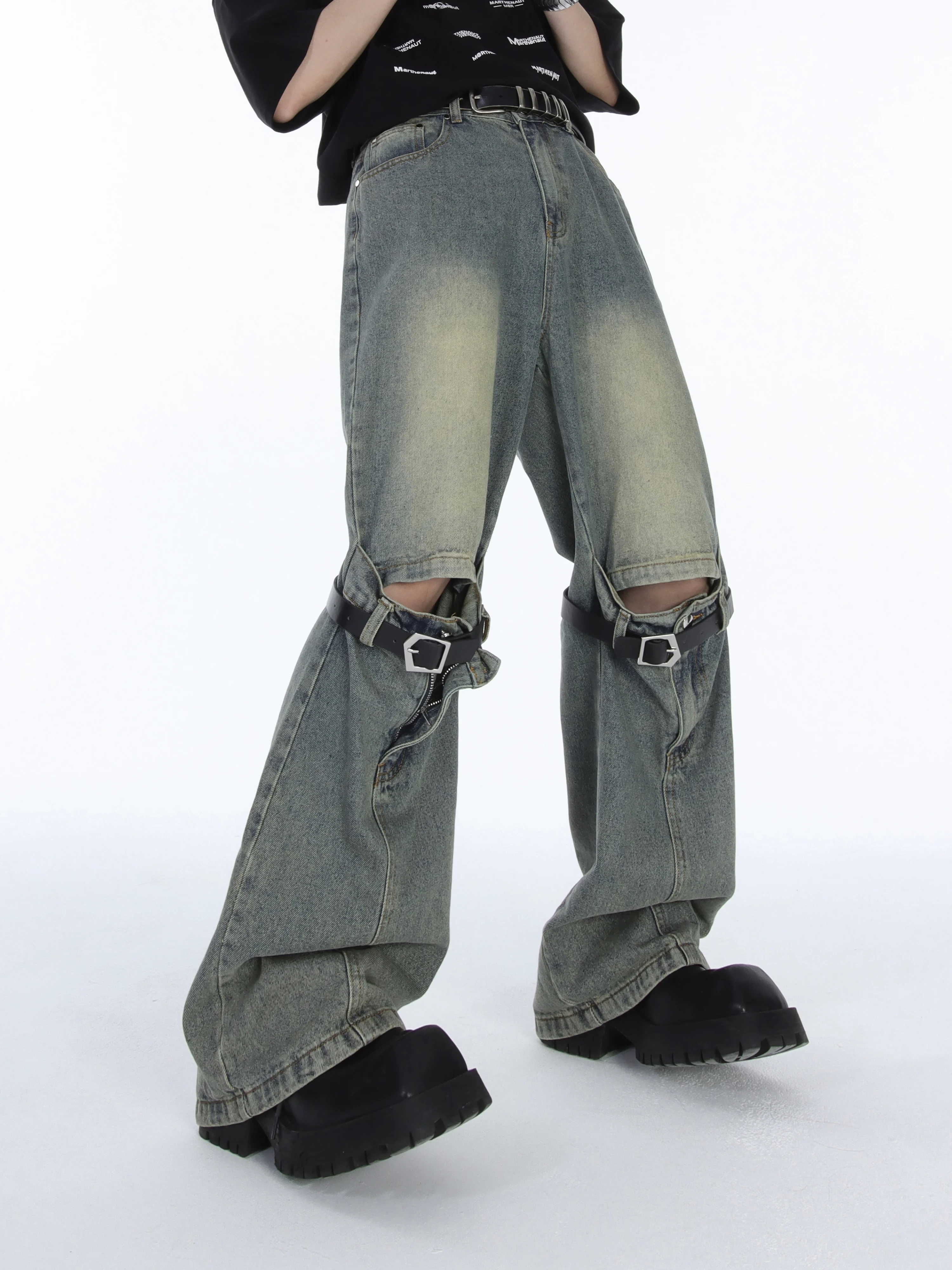 Retro Faded High Waist Men's Jeans Micro Flared Casual Versatile Long Pants Street Style INS Splicing Design Summer Leisure