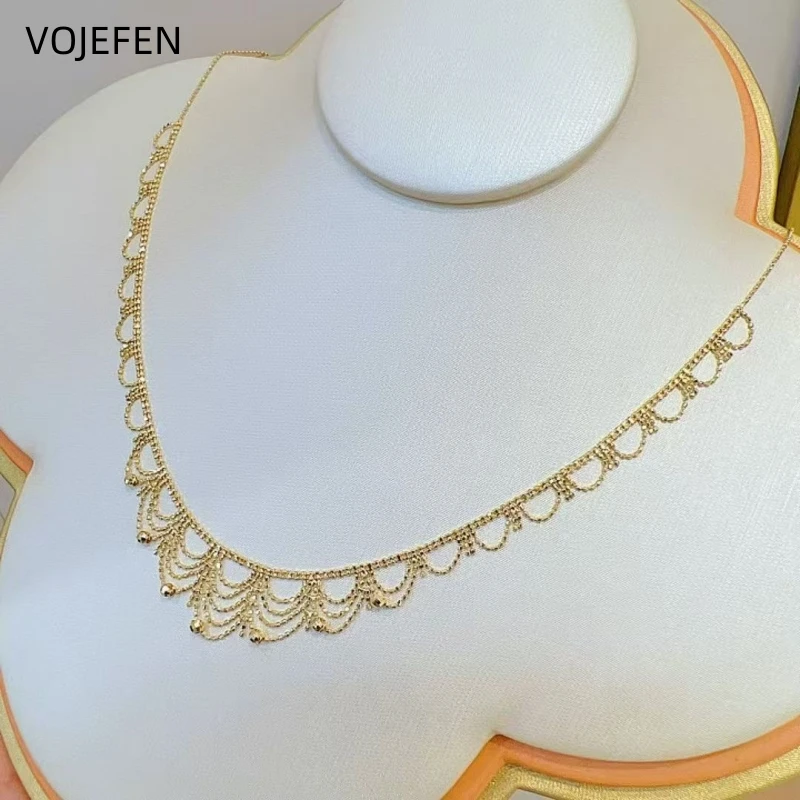 VOJEFEN 18K Gold Necklace Jewelry Genuine AU750 Gold Tassel Chains Neck Link Bohemia Charm Choker Fine Luxury Initial Necklace
