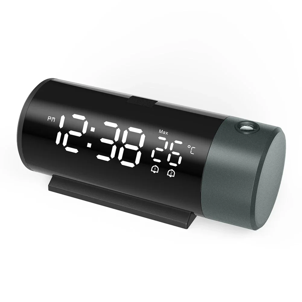Projection Alarm Clock With USB Charging And 180 Degree Rotating Projection Angle For Easy Time And Temperature
