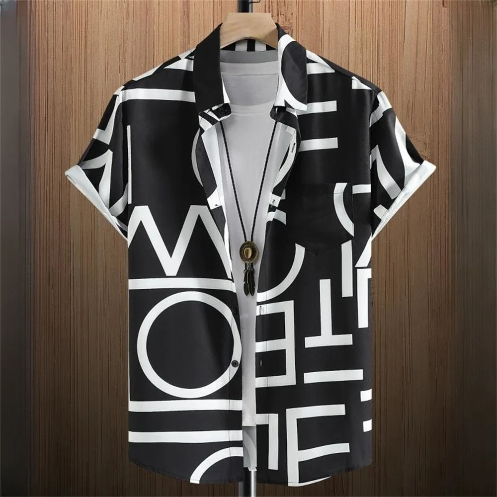 

3D Printed Geometry Men's Shirts Color Block Graphics Fashion Button Short Sleeve Lapel Hawaiian Blouse Shirts for Men Summer