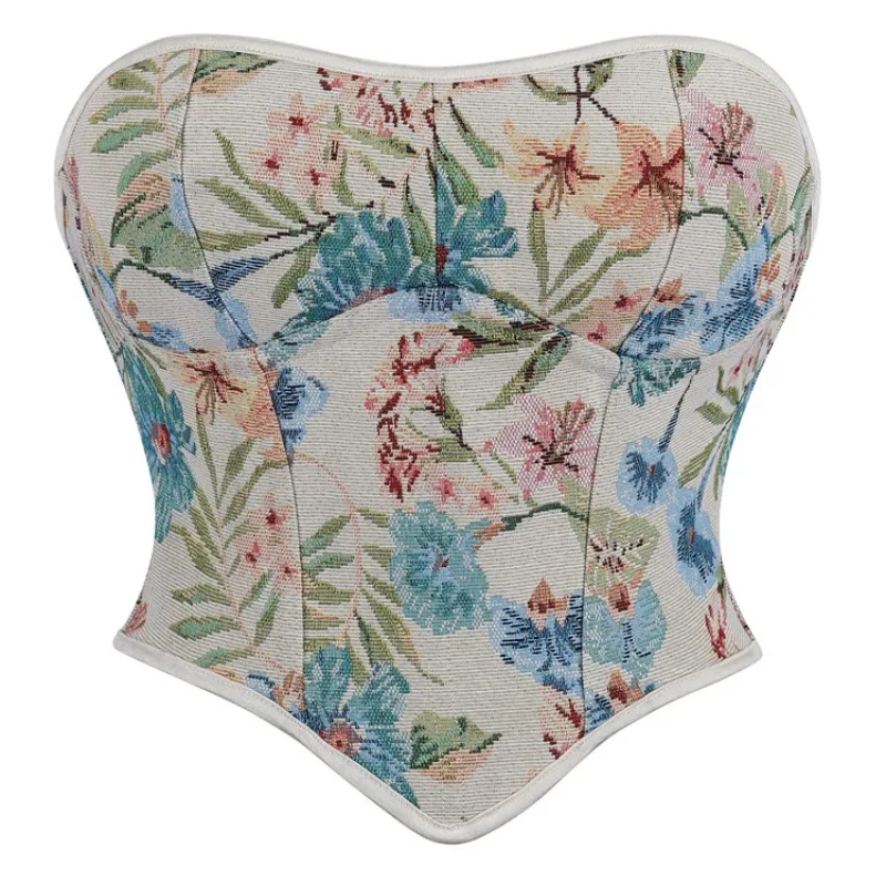 

Женский утягивающий корсет-бюстье с цветочным принтом, кружевной шнуровкой, на косточках, сексуальный, без бретелек, моделирующий топ