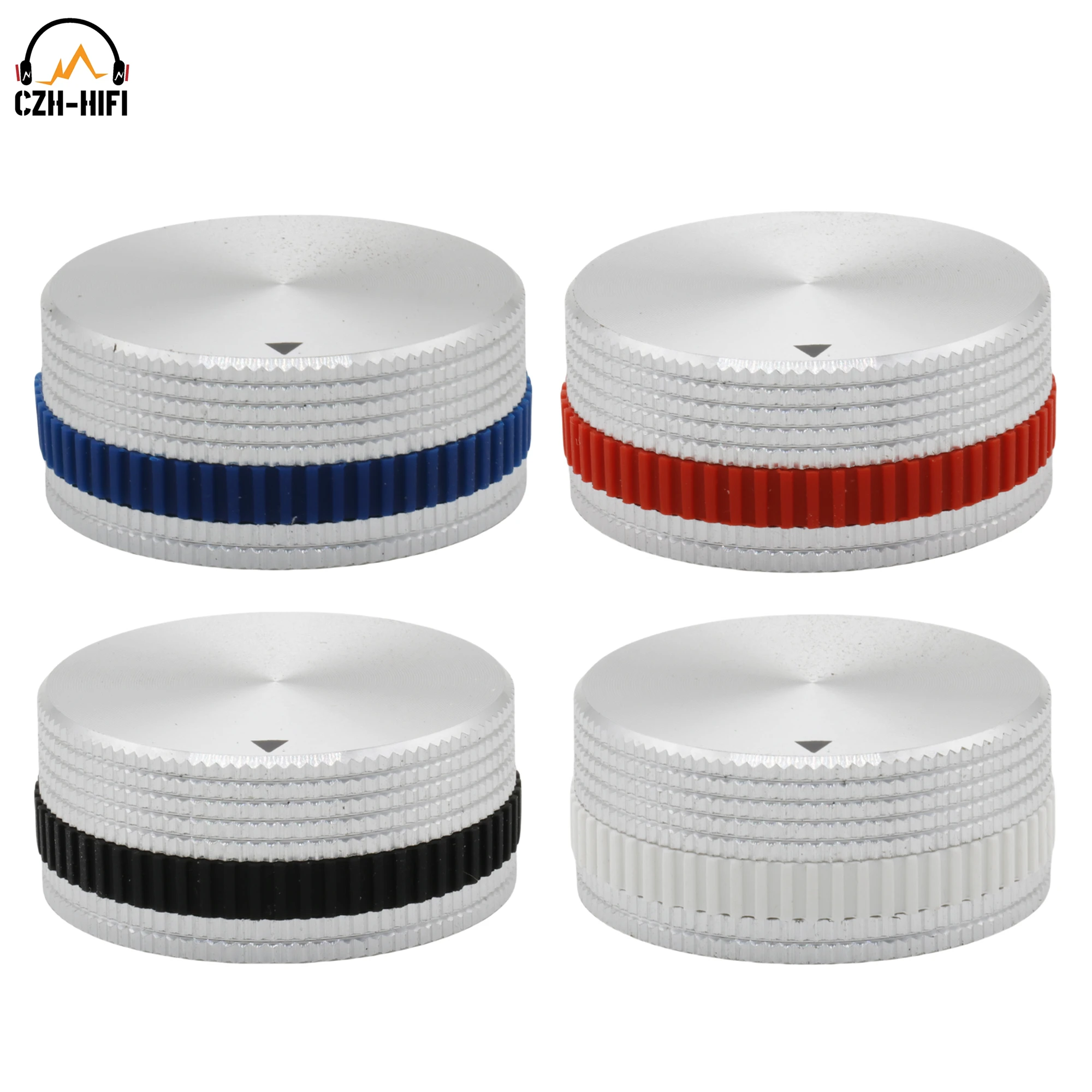 

1pc 40mm CNC Machined Solid Aluminum Potentiometer Knob Button Cap Audio AMP CD DAC Radio Turntable Rotary With Rubber Ring