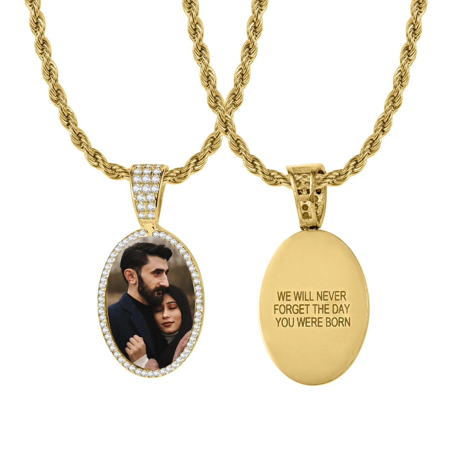 The High Polished Photo Pendant Stainless Steel Customized Text And Photos Waterproof Tarnish Free Twist Chain Pendant