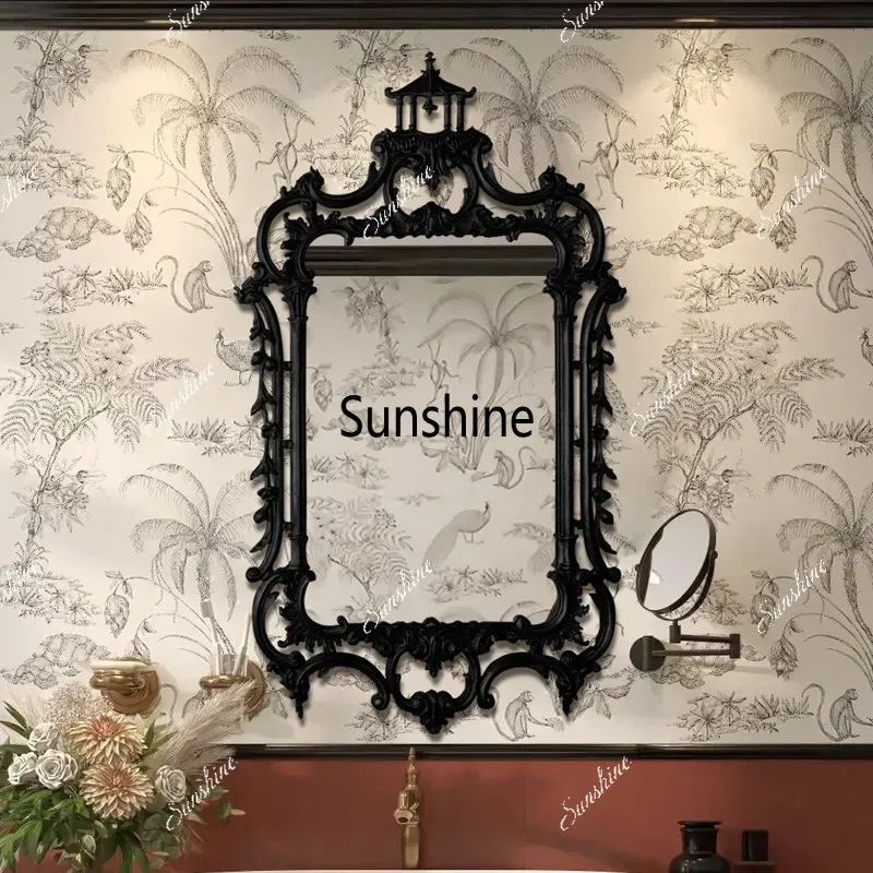 French retro bathroom mirror bathroom wall carved decorative mirrorTJ