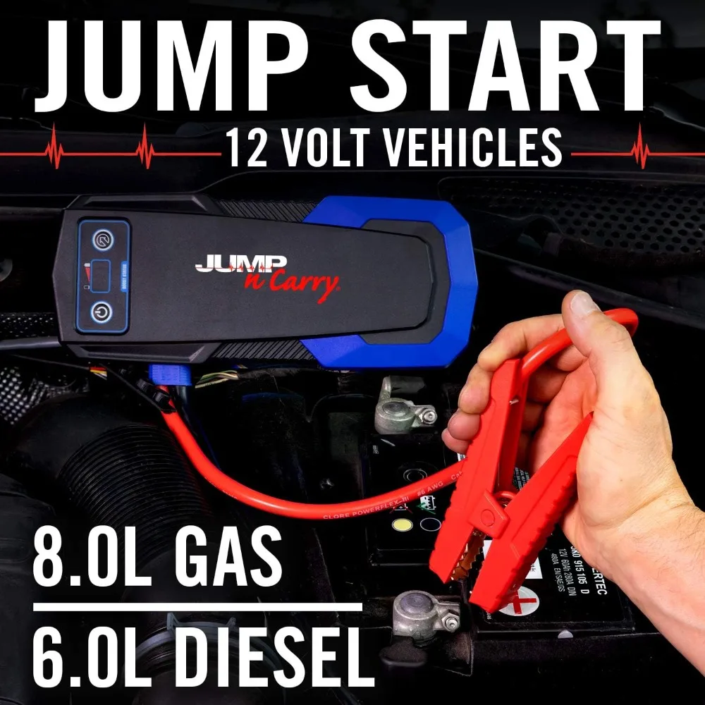 JNC325 Jump-N-Carry 2000A 12 Volt Jump Starter for up to 8.0L Gasoline and 6.0L Diesel Engines