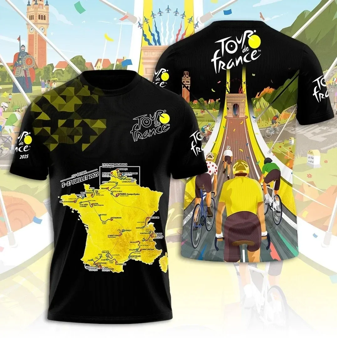 

Tour De France 2025 Racing 3D дышащая футболка с круглым вырезом и короткими рукавами, футболка с 3D принтом для любителей всех размеров