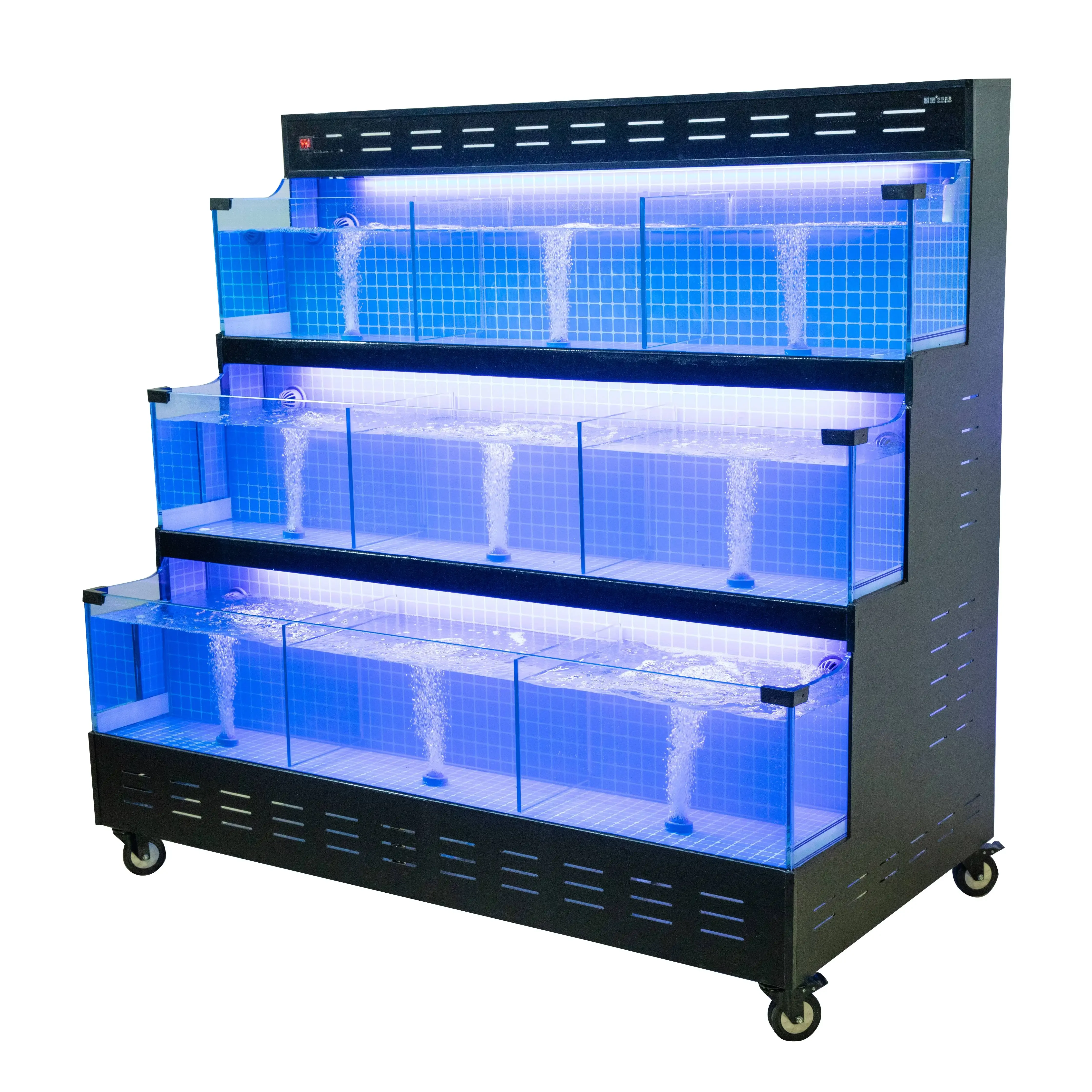 3 Layers Temperature Control Chiller Live Shrimp Lobster Shellfish Tilapia Crab Fish Tank For Supermarket Restaurant