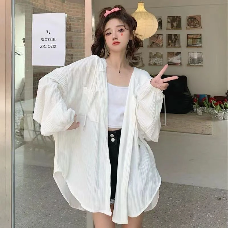 

Женская летняя тонкая рубашка-кардиган с капюшоном Klein Blue для полных женщин (до 300 фунтов), с длинным рукавом, защита от солнца