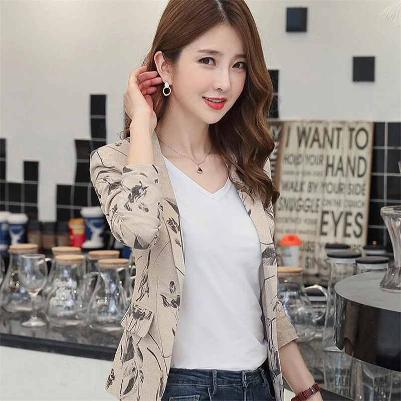 2023 Spring Autumn Women New Printed Small Suit Jacket Female Long Sleeve Slim Short Retro Coat Ladies Small Fragrant Top Blazer