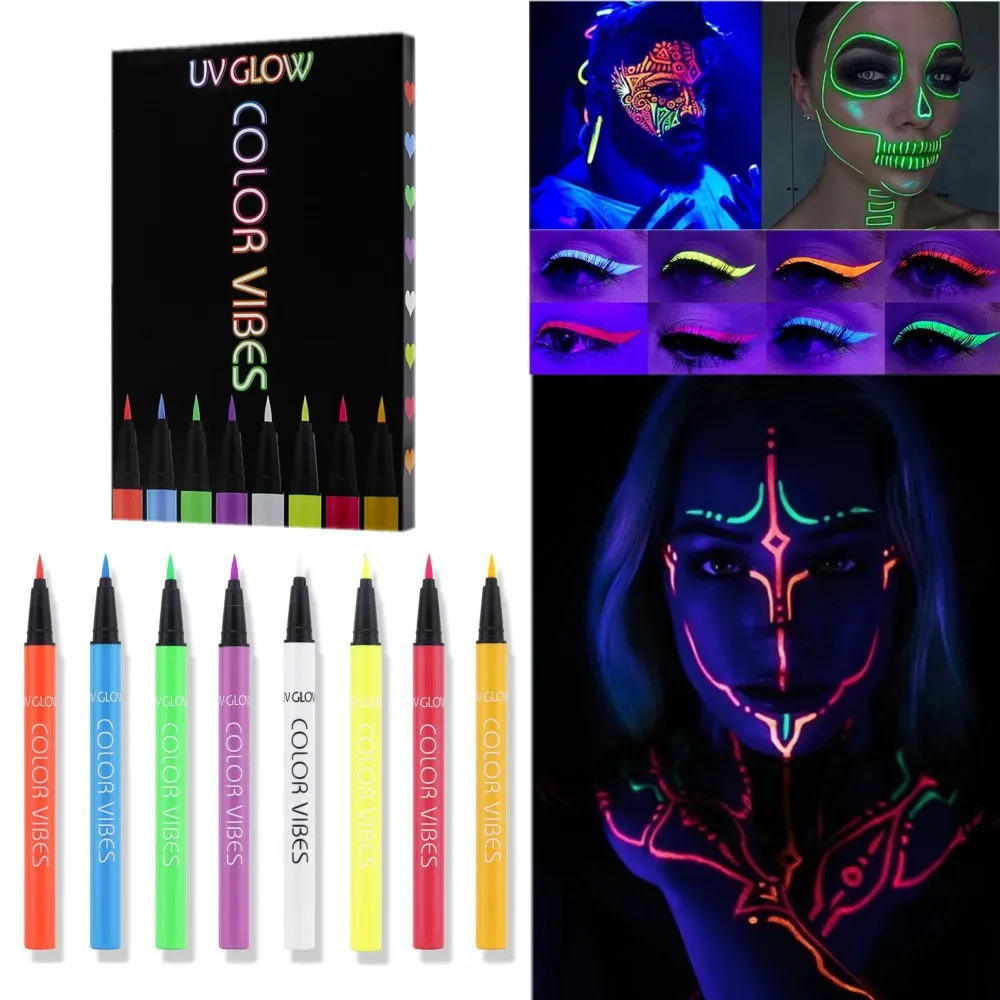 8Pcs/Box Colorful Fluorescent Eyeliner Pen Set Makeup Luminous Liquid Eye Liner Kit Party Make Up Cosmetics Body Face Painting