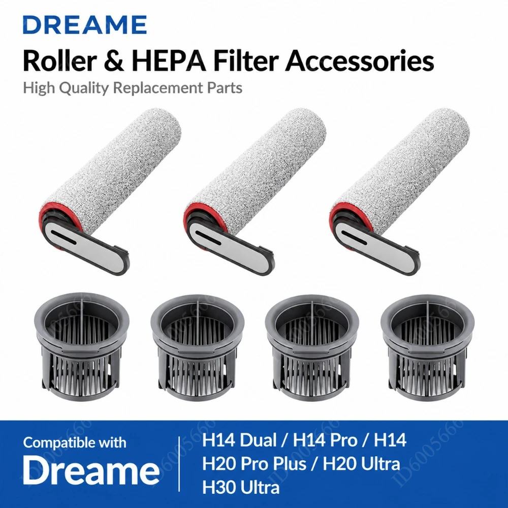 Pour aspirateur eau et poussière Dreame H14 Dual, H14 Pro, H14, H20 Pro Plus, H20 Ultra, H30 Ultra : brosse rotative et filtre HEPA de remplacement