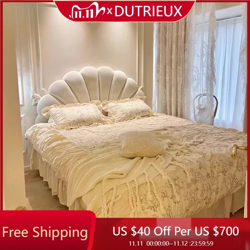 

Minimalist Fashionable Bed Frame Apartment European Cream Light Luxury Bed Princess Master Bedroom White Muebles Beds Furniture