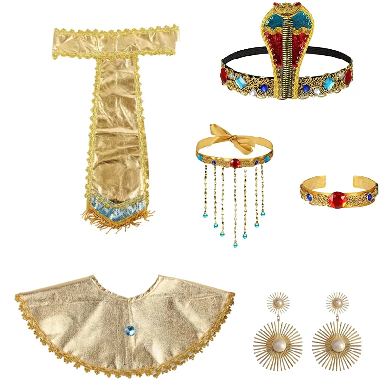 PESENAR Egyptian Costume Accessory Includes Egyptian Belt Collar Wristbands, Multicoloured