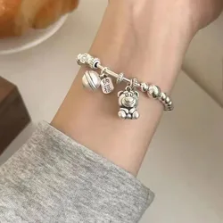 New Style Sweet Bear Animal & Lucky Bell Thai Silver Female Charm Bracelet Jewelry  For Women Birthday Gifts