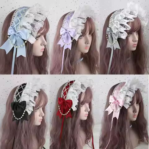 Original Lolita Lolita Ruffled Headband with Hairpins Daily Versatile BNT Headdress Angel Street Anime Maid Cosplay Headdress