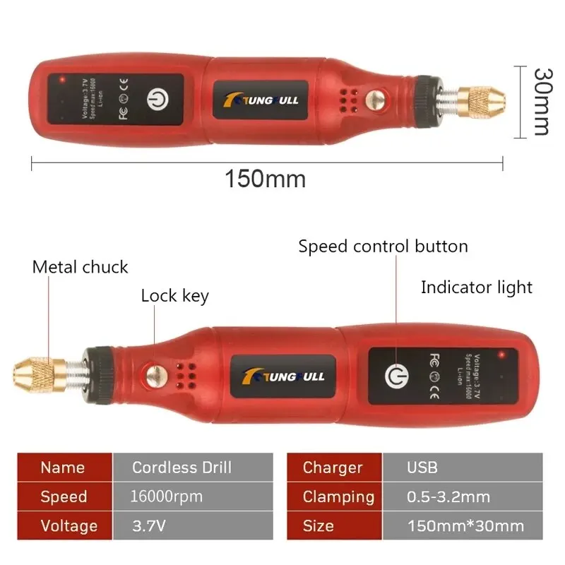 USB Cordless Mini Drill Woodworking Engraving Pen Rotary Tool Dremel Tool Cordless Drill For Jewelry Metal Glass