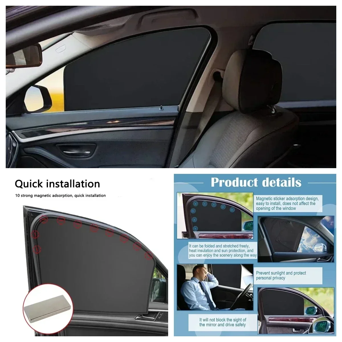 Magnetic Car Window Sunshade Cover Summer UV Protection Car Side Front Rear Window Mesh Curtain Protector Cover Auto Accessories