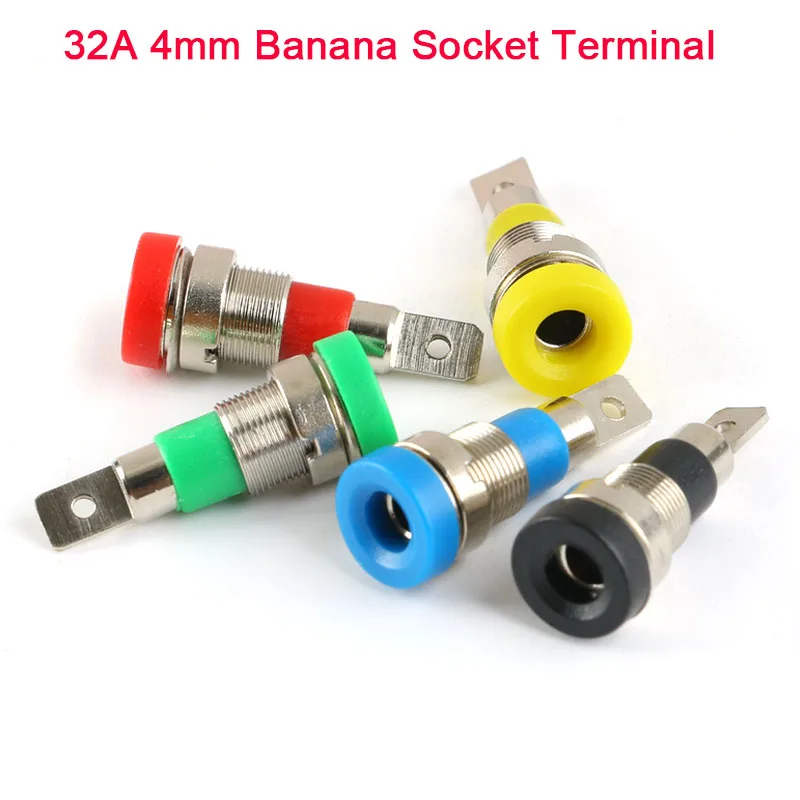 1-5Pcs Insulated Safety 32A 4MM Banana Terminal 6 Colors Female Jack Panel Mount Socket Binding Post Wire Connector Test