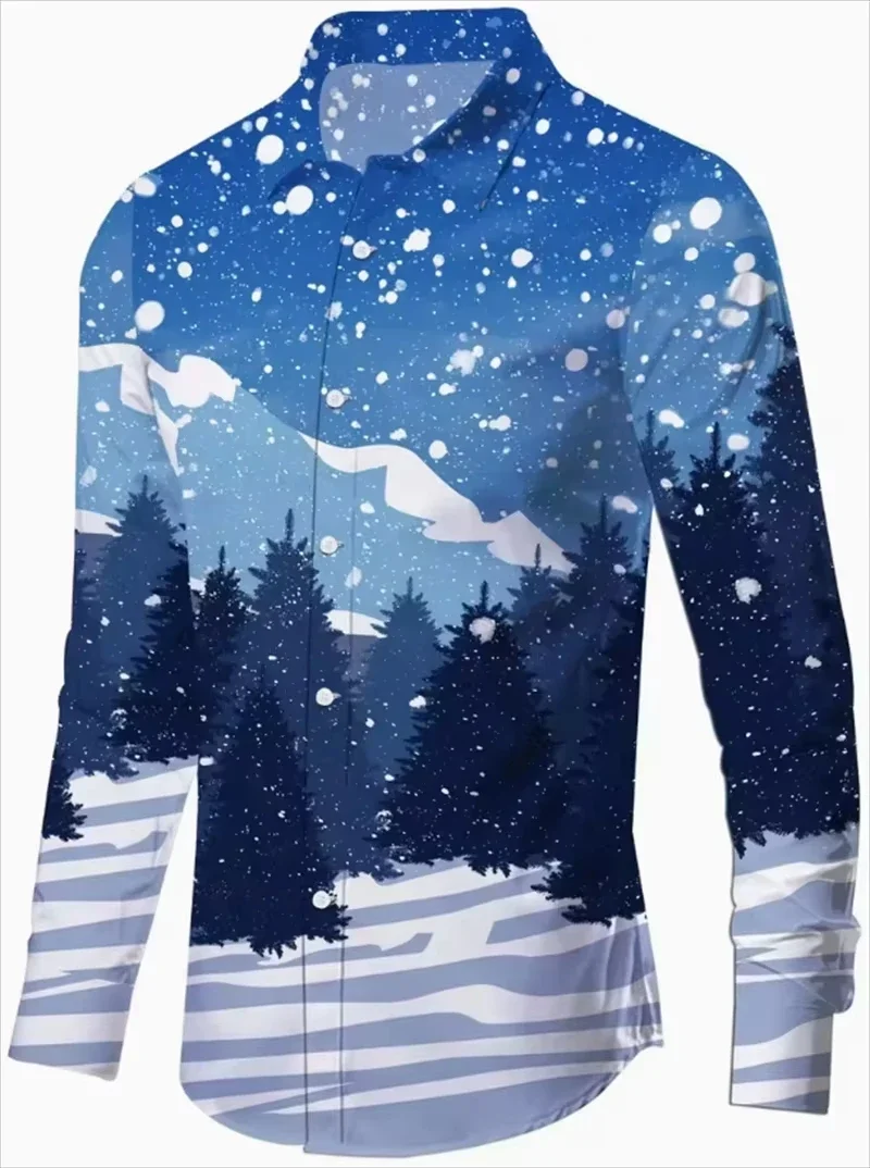 الرجال الاحتفال الأحمر مجموعة عيد الميلاد الحديثة الرجال طويلة الأكمام التلبيب هدية السنة الجديدة كتلة اللون ثلاثية الأبعاد طباعة قميص طويل الأكمام #5