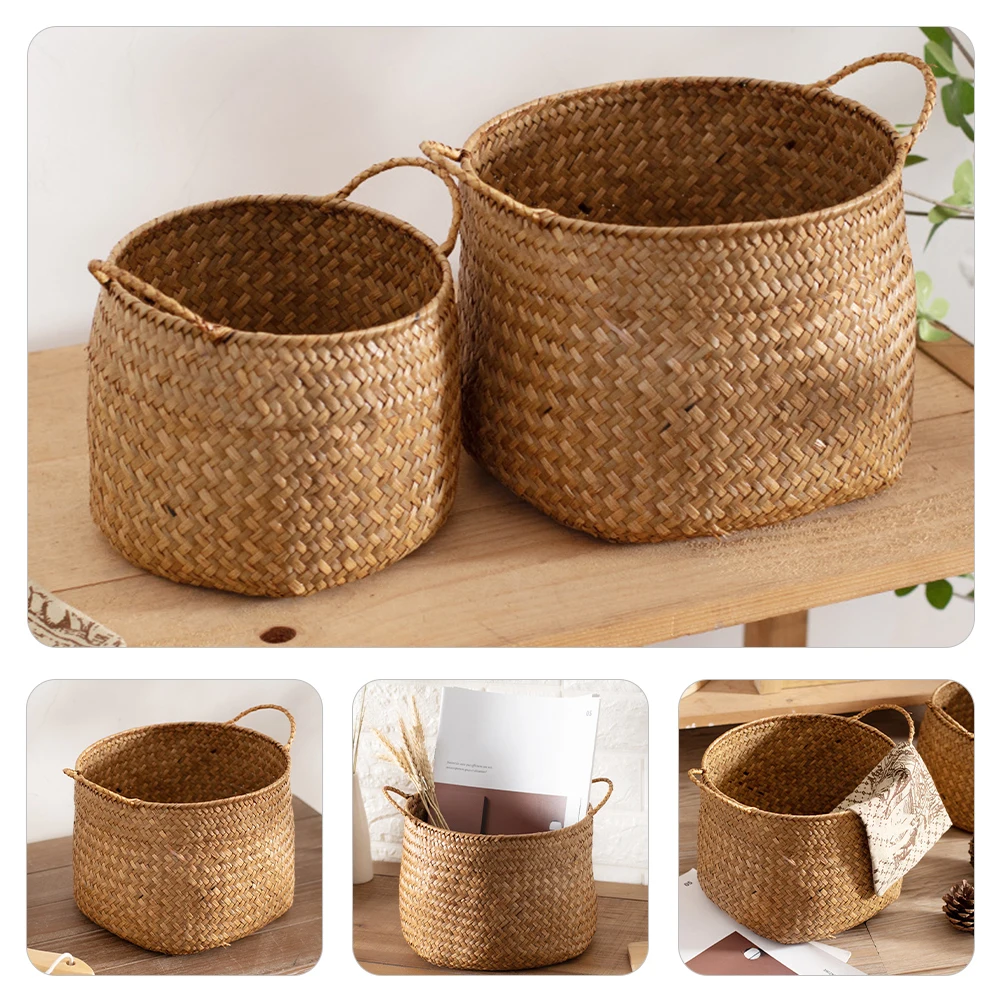 

Woven Baskets Small Size Brown Rustic Japanese Style Home Decor Storage for Shelves Organizer Handmade Basket Gardening sundries