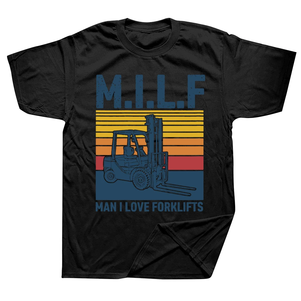 Milf Man I Love Forklift Retro Certified T Shirts Tee Tops Round Neck Short-Sleeve Fashion Tshirt Clothing Casual Basic T-shirts