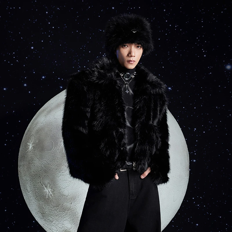 PFNW Autumn Winter Warm Fur Short Jacket With Stand Up Collar High-end Lapel Loose Causal Cardigan Faux Fur Coat For Men 28W5542