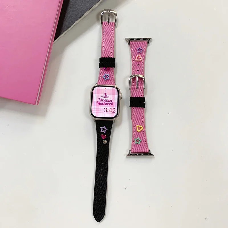 Apple Watch用のクリエイティブなデニムキャンバスストラップ,女性用ブレスレット,iwatchシリーズ7,correa 45mm, 41mm, 44mm, 9mm,8,se,6,5,4,38mm 42mm、49mm
