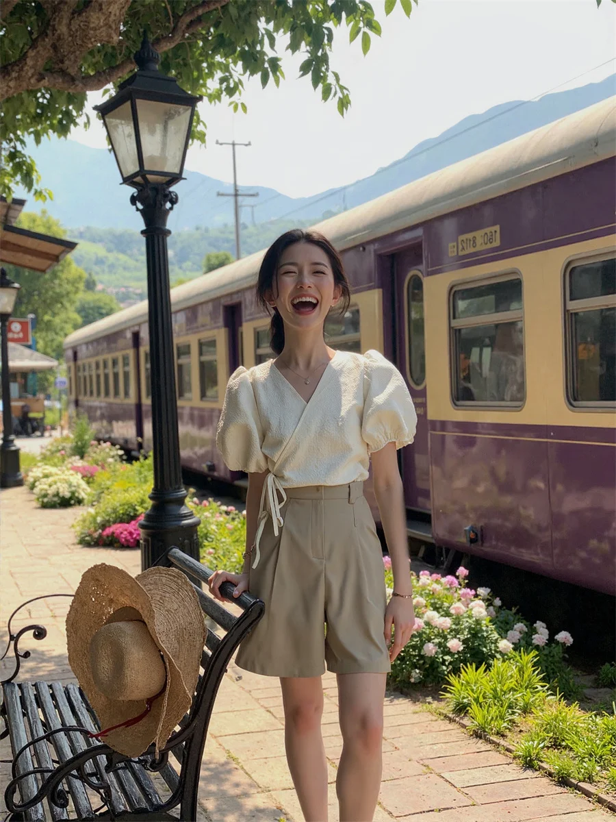 

Elegant Blouses For Women Asymmetrical Tie Front Striped Long Sleeve Fine Checked Ladies Bow Detail Office Casual Autumn Fashion