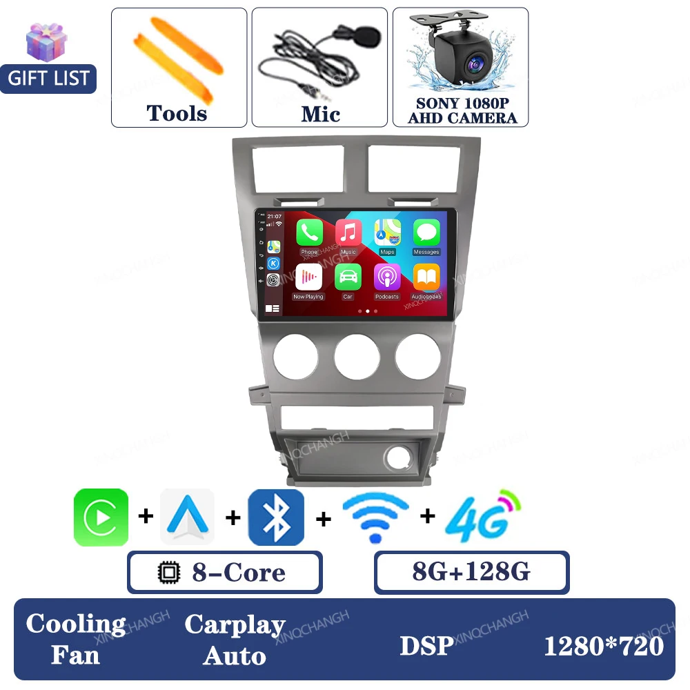 Android 15 Autoradio Voor Dodge Avenger JS 2007-2010 Carplay Auto 2DIN GPS 4G LTE 5G WIFI navigatie Qualcomm Head Unit QLED BT