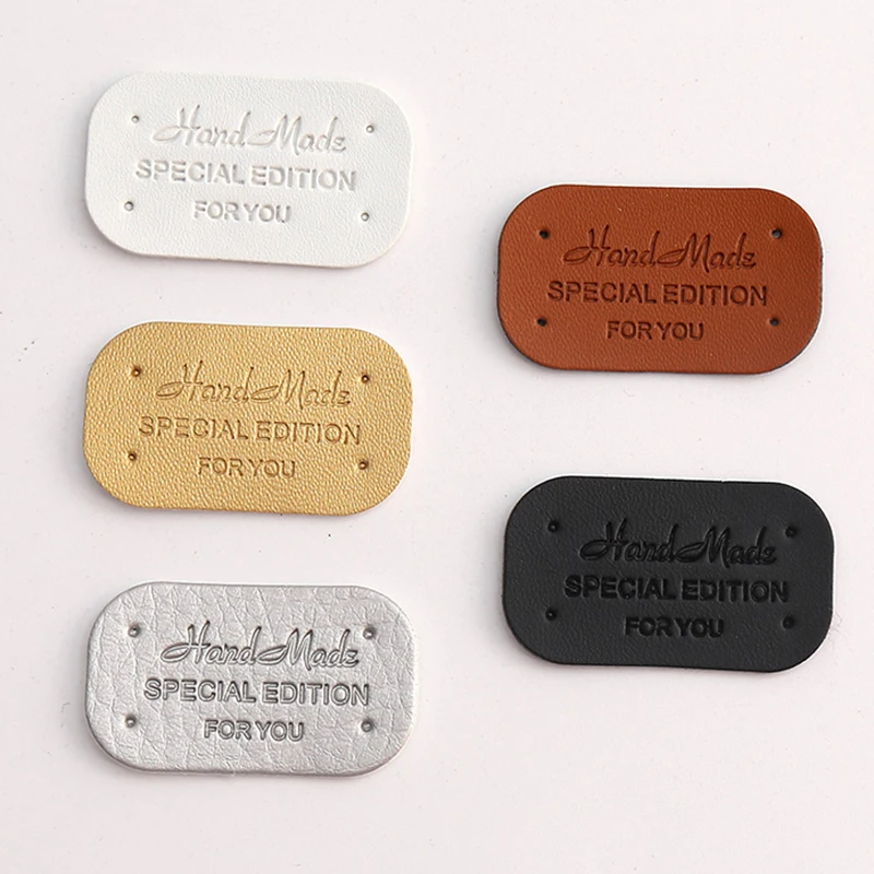 20Pcs Labels for Clothes Handmade PU Leather Tags Hand Made Label for Hats Bags Knitting Tags Sewing Tags Garment Accessories