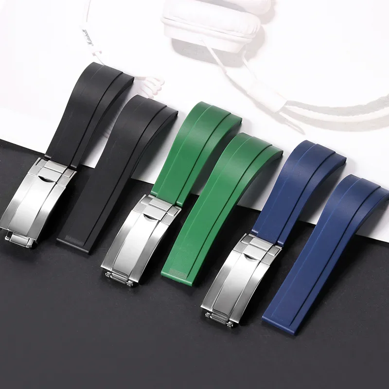 Soft Rubber Strap for Rolex Submariner Daytona DEEPSEA GMT SEAMARSTER OYSTERFLEX 20mm Adjustable Watch Band Waterproof Wristband