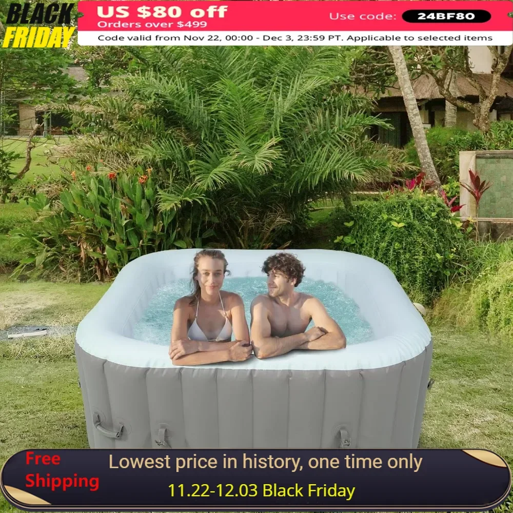 61” Portable Hot Tub，2-3 Person Air Jet Spa with 120 Bubble Jets，Air Pump，2 Filter Cover，2 Filter Cartridge，Heated Hot Tub Spa