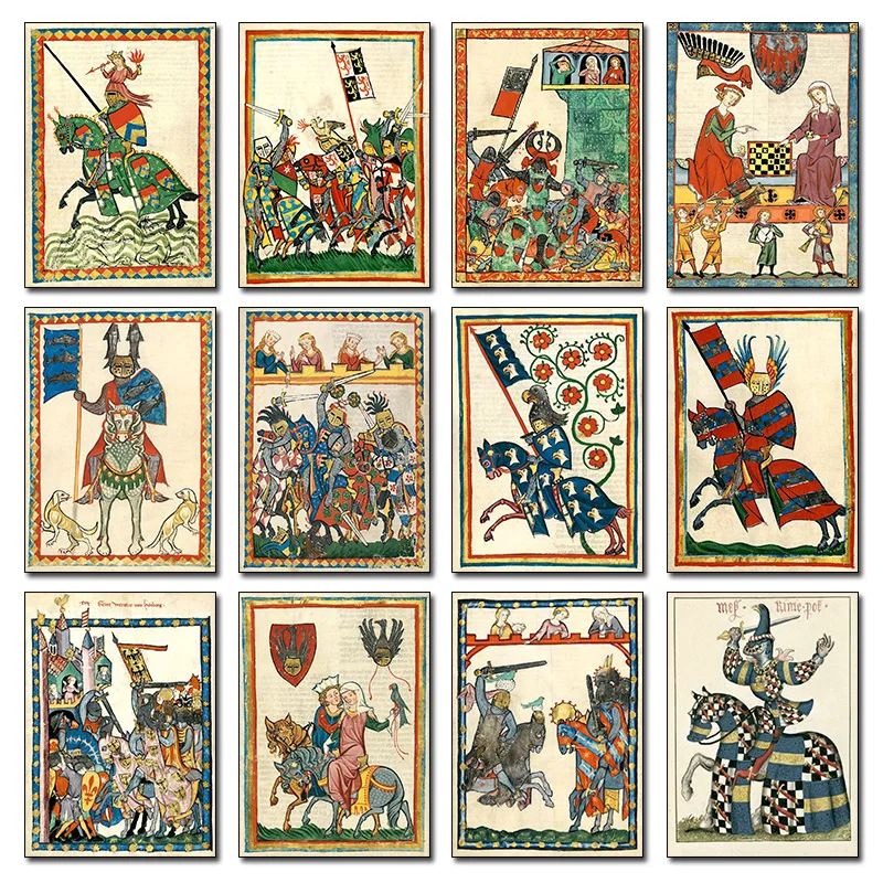 Pósteres de arte europeo antiguo Medieval, impresiones de amantes en caballos, impresión en lienzo, imagen de pared Retro para decoración del hogar y la sala de estar