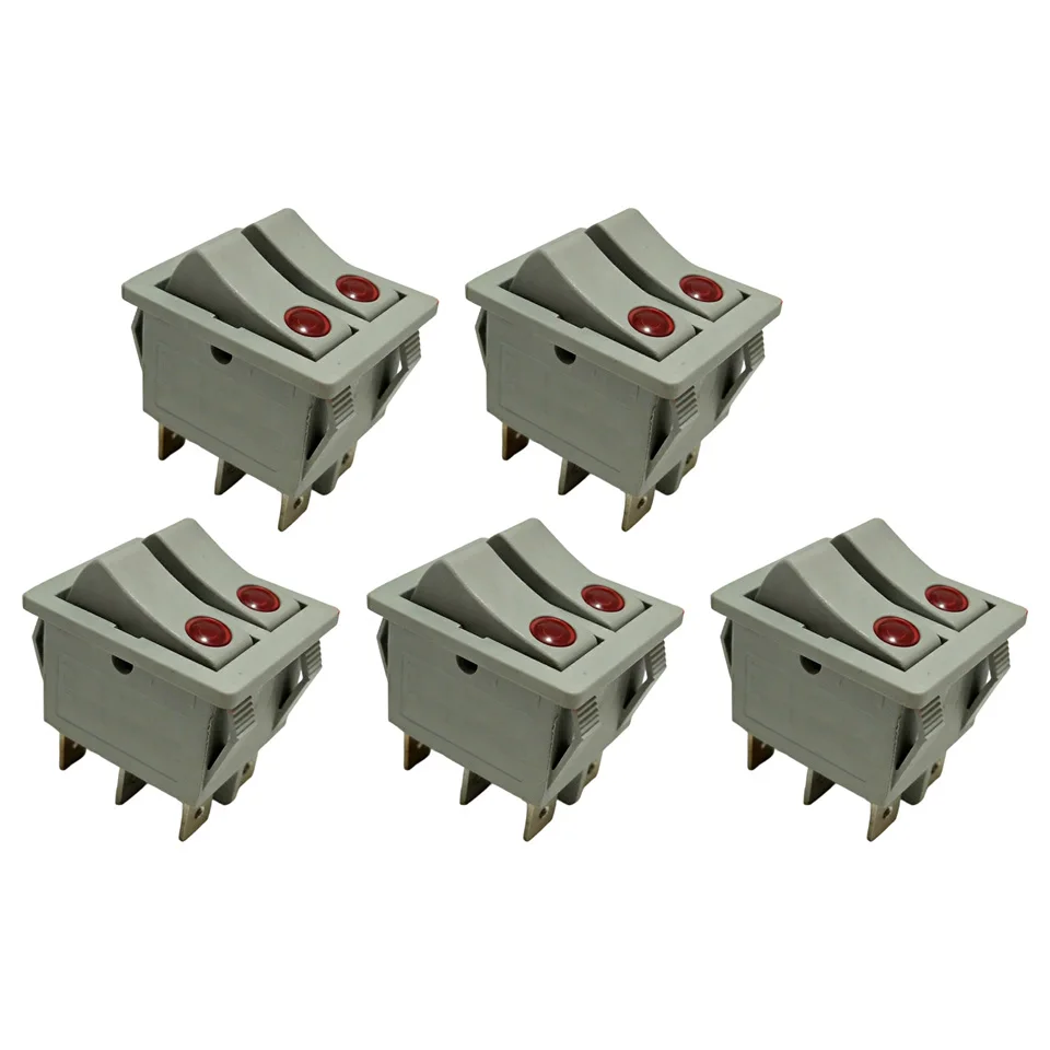 5pcs 250V 16A Push-button 6-pin Dual Power Switches For Electric Heaters Radiators Heating Devices Accessories