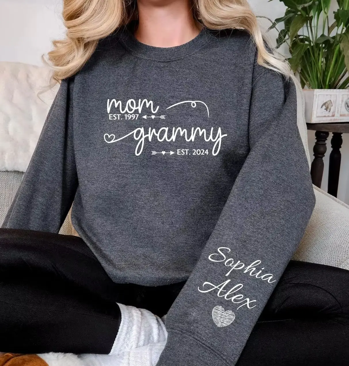 Custom Mom Grandma Est Year Sweatshirt Design Text Number Sweatshirt Women Long Sleeve Comfortable Sweater for Mother Day Gift