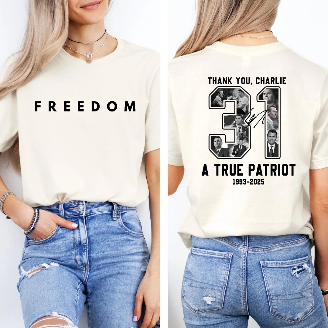 Vrijheid Charlie Kirk Een echte patriot 31 T-shirt, rust in vrede Charlie Kirk, dank u Charlie, Charles Kirk Memorial, conservatief