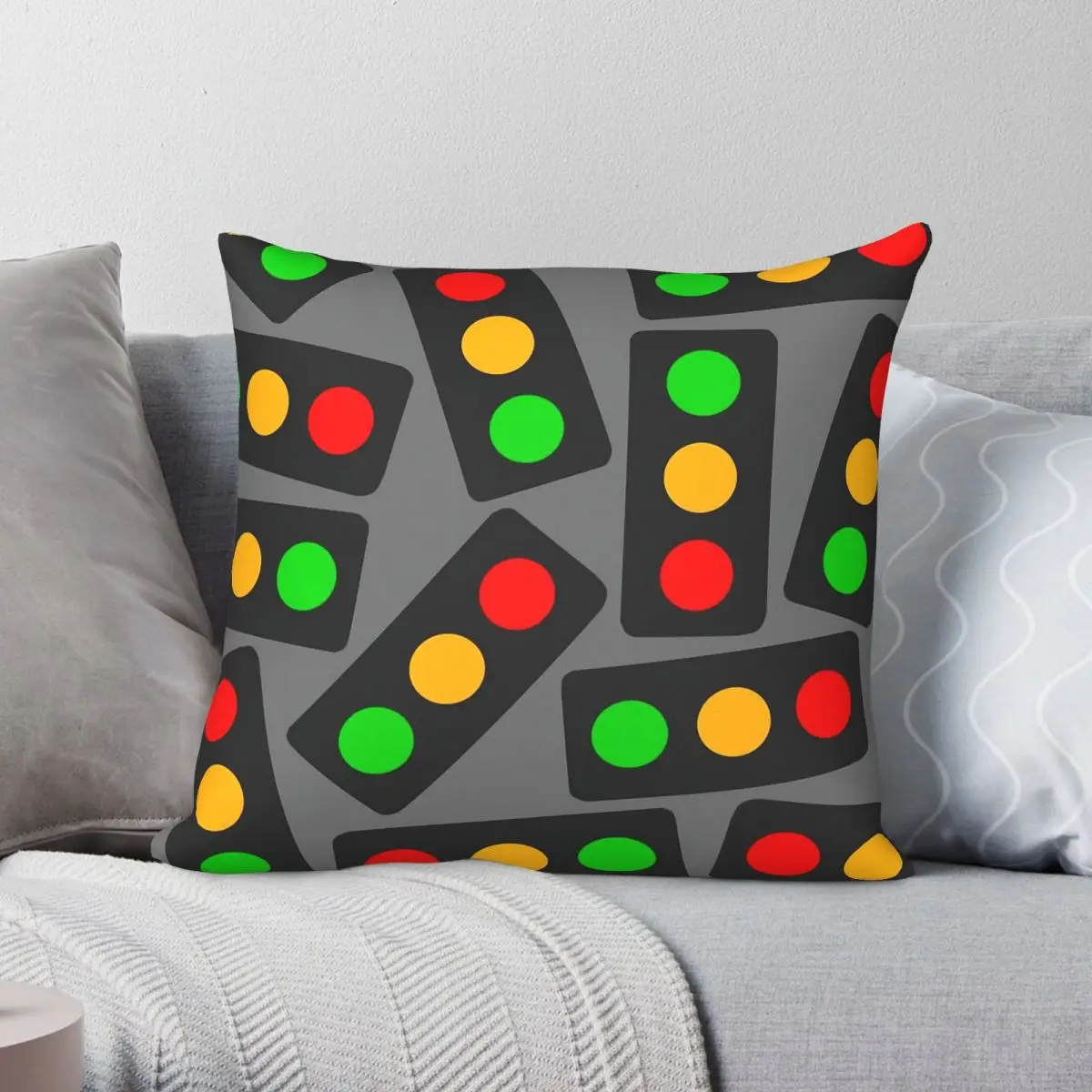 Large Traffic Light Square Pillowcase Polyester Linen Velvet Printed Zip Decorative Pillow Case Home Cushion Cover 45x45