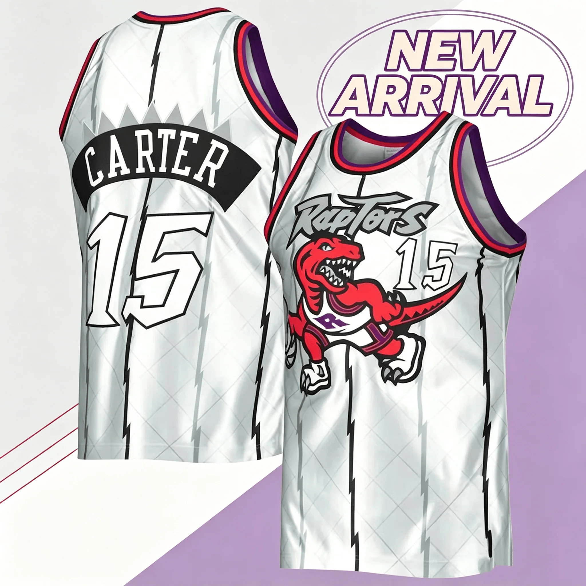 2027 Hot Sale Retro Carter 15 Raptors Purple Lightning Print Jersey Streetwear Fan Basketball Tank Topt Family Matching Fashion