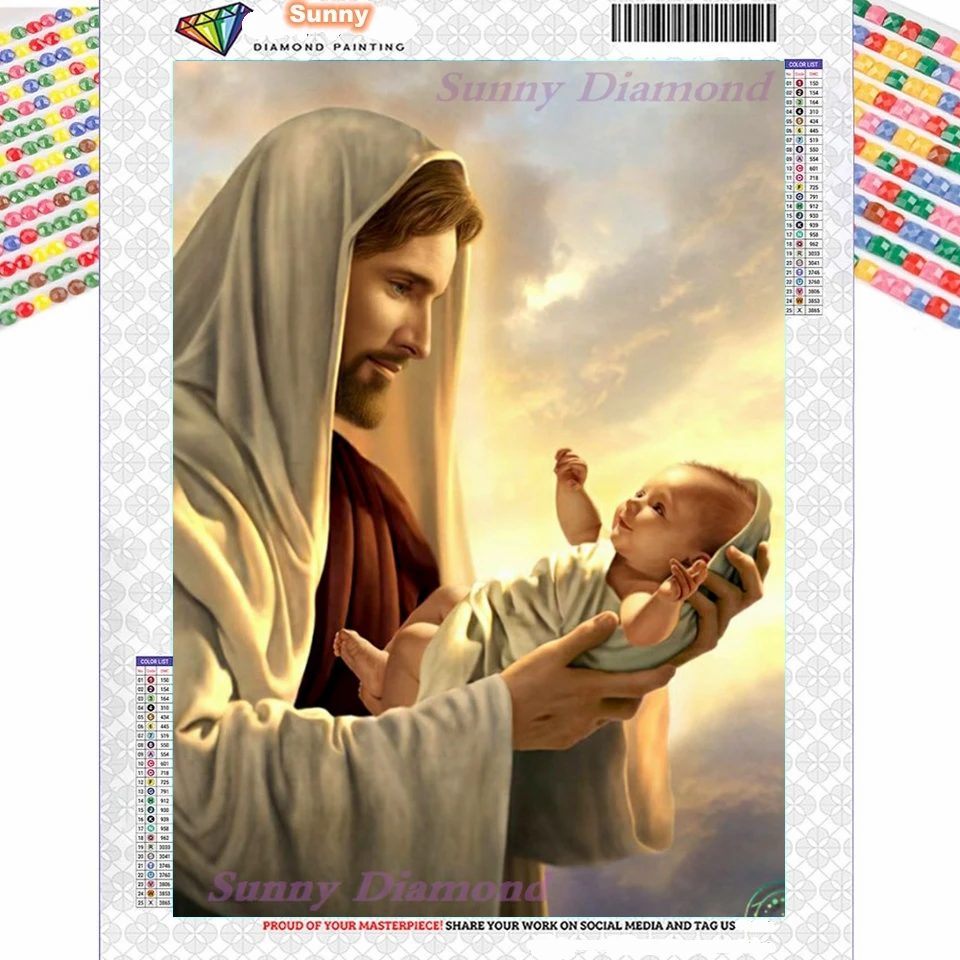 

Christ Jesus Holding Baby Diamond Art Painting New Mural Pictures Puzzles 5D Diy Cross Stitch Kits Drill Home Decor Gift Cuadro