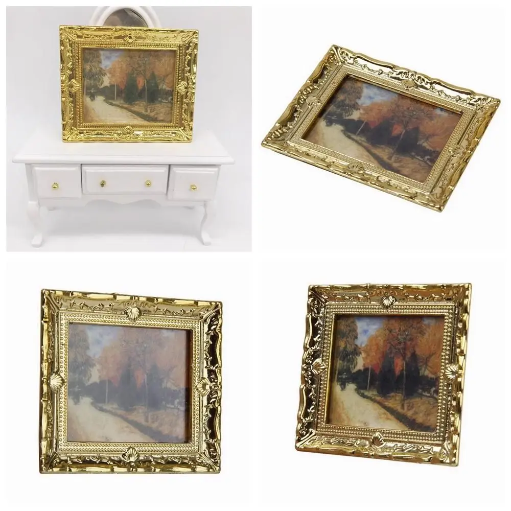 Retro Resin Craft Playing House Doll Accessories Vintage Framed Photos Miniature Oil Painting 1:12 Scale Mini Picture