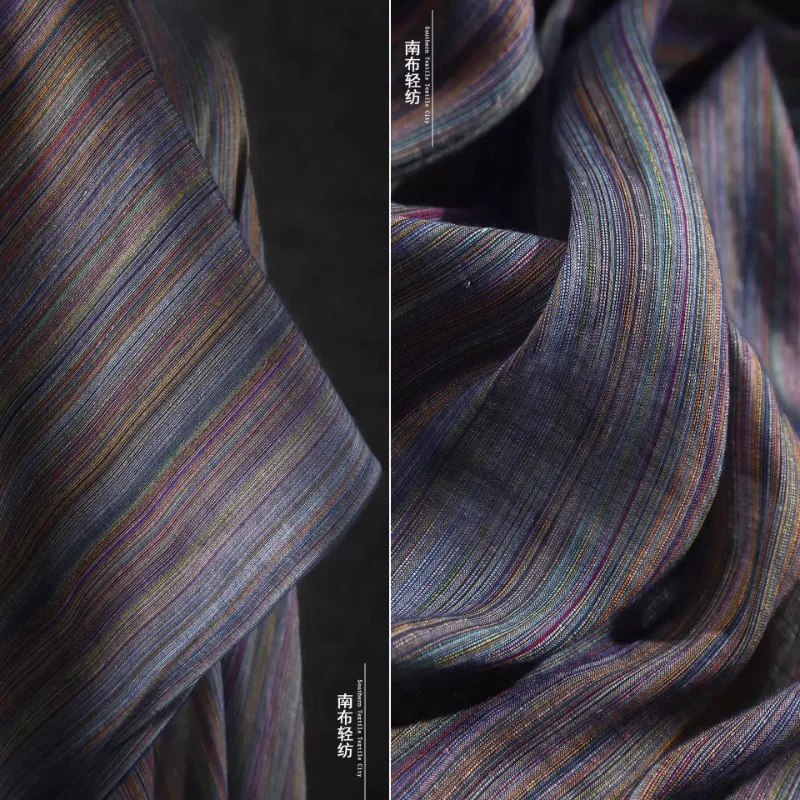 

Винтажная окрашенная пряжа, полосатая хлопковая льняная ткань для художественного платья-рубашки, дизайнерская этническая одежда, шитье своими руками на метр, ткань