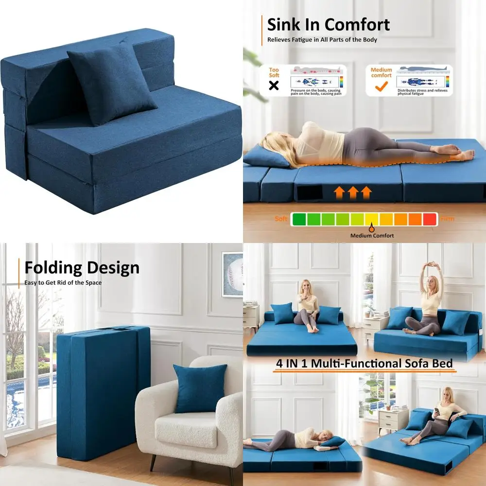 

Twin Size 4-in-1 Foldable Sofa Bed with Memory Foam Pillow - Convertible Sleeper Couch