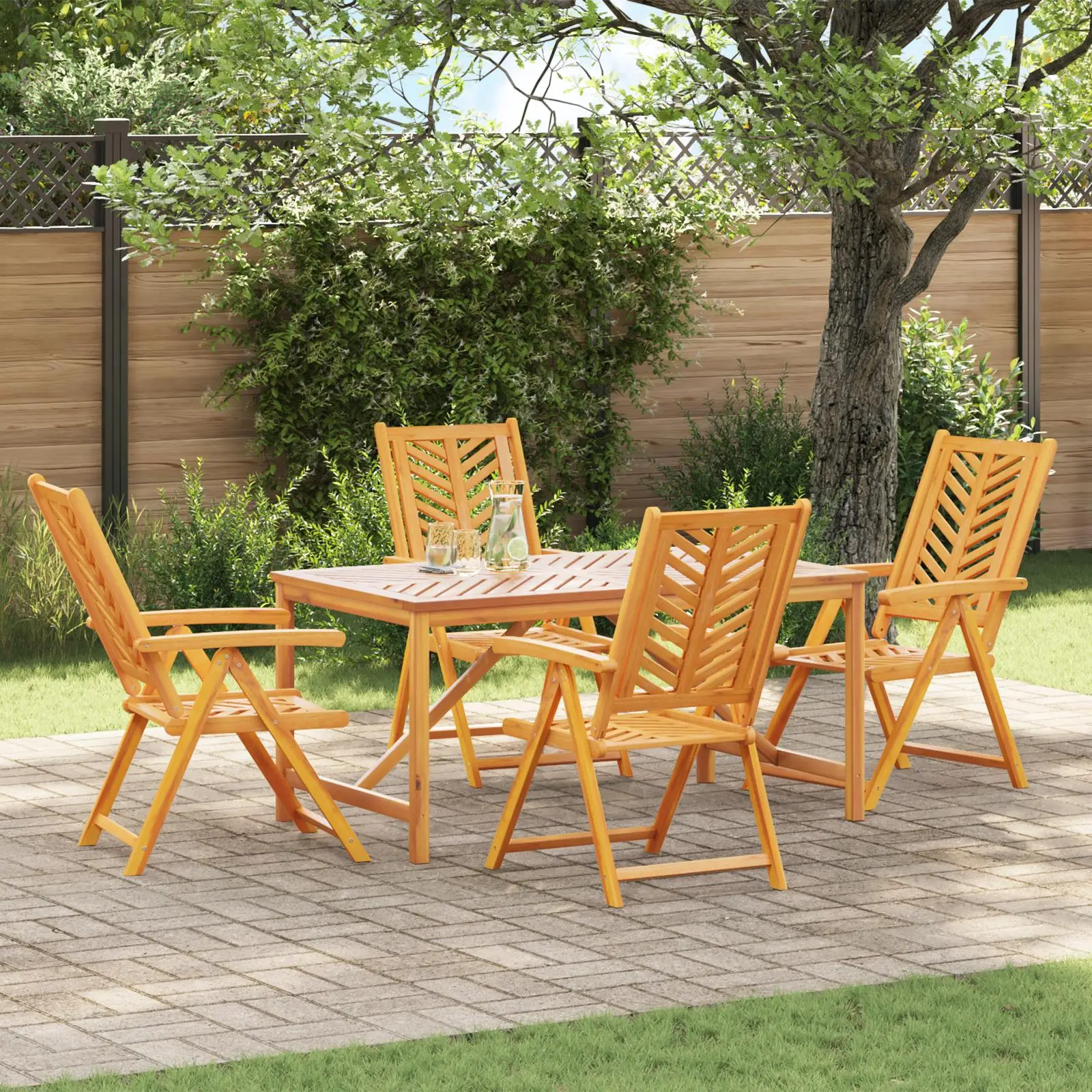 

5 Piece Solid Wood Acacia Garden Dining Set Outdoor Patio Furniture Table and Chairs